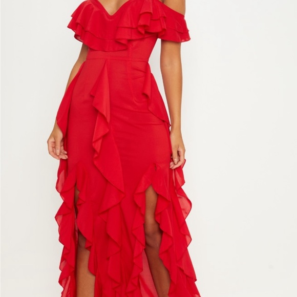 Red Ruffle Dress - Picture 2 of 5